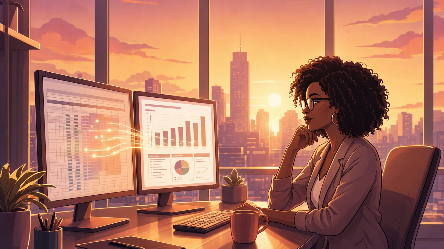 Kay watching a spreadsheet rebuild itself into a clean report