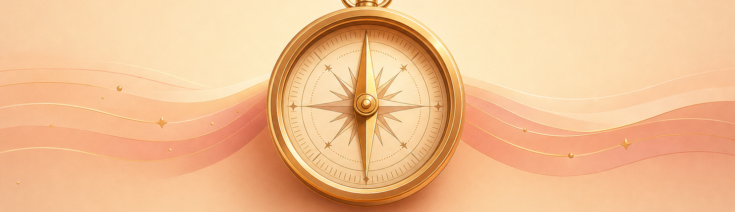 A warm glowing brass compass with a steady needle, a calm guide for choosing the right Claude