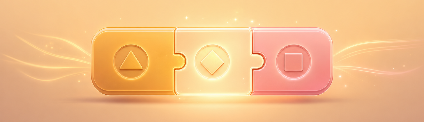 Three interlocking blocks fitting into one glowing interactive widget, an Artifact that runs