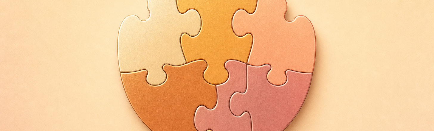 five puzzle pieces snapping together