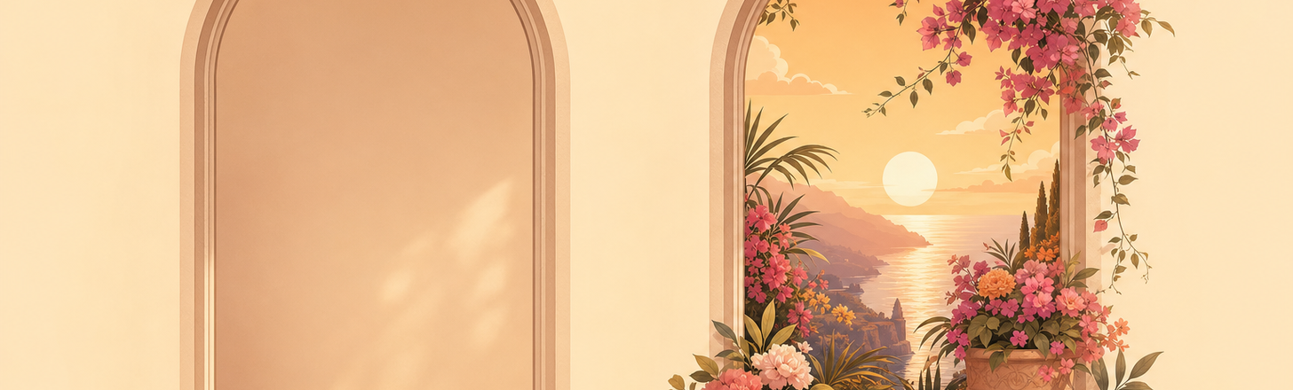 a plain panel next to a vivid detailed one