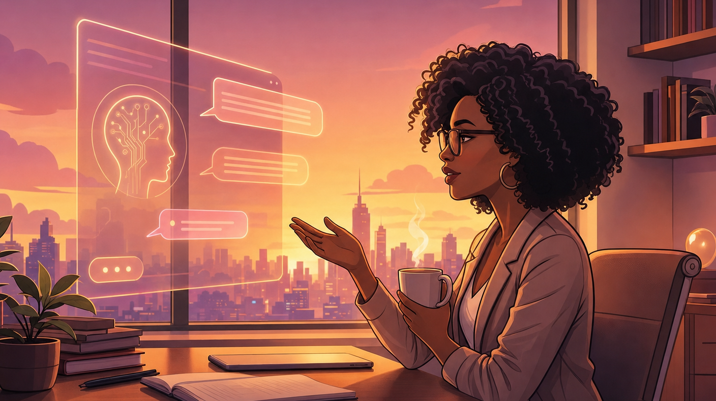 Kay having a conversation with AI instead of typing keywords