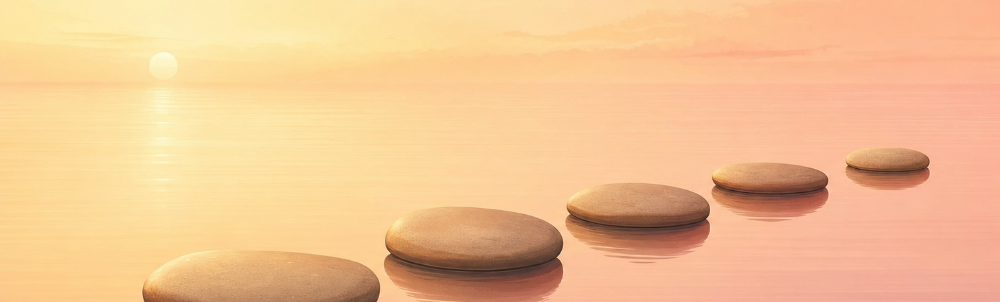 five stepping stones across water